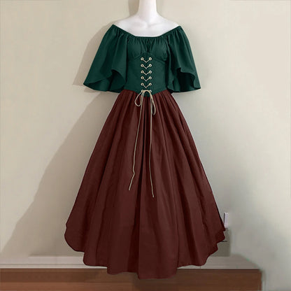 Womens Renaissance Faire Dresses Medieval Irish Traditional plus Size Dresses Ruffle over Dress Corset Retro Cosplay Gown